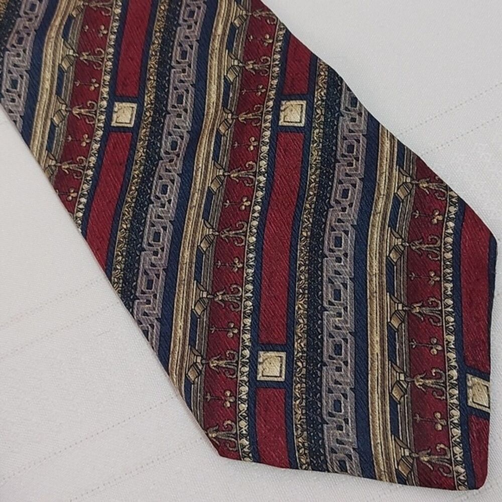 Vintage Structure Silk Neck Tie Multicolor Striped Multipattern USA Made - Picture 2 of 6